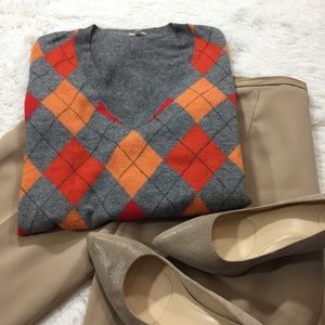 J. Crew Argyle Gray/Orange/Red Sweater